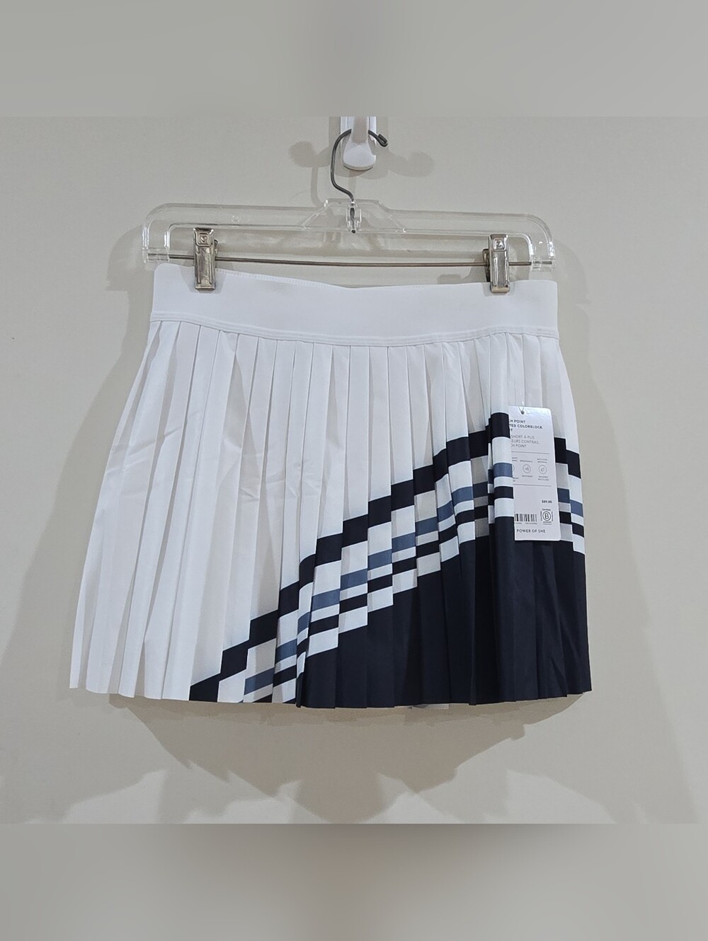 Pleated White and Navy Colorblock Tennis Skirt